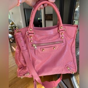 Balenciaga Pink Leather Satchel with Gold Hardware